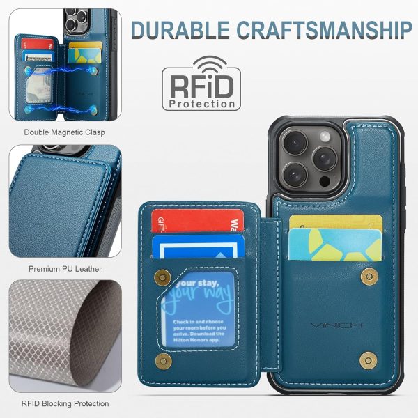 Vinich iPhone 16 Pro Max Flip Wallet Case Faux Leather Blue-4