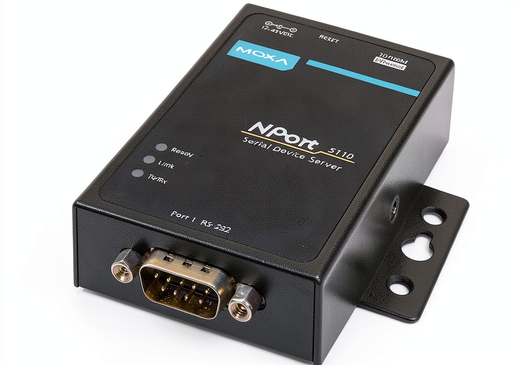 Installing Moxa Inc. Device Server for Easy Installation and Network on a wooden desk