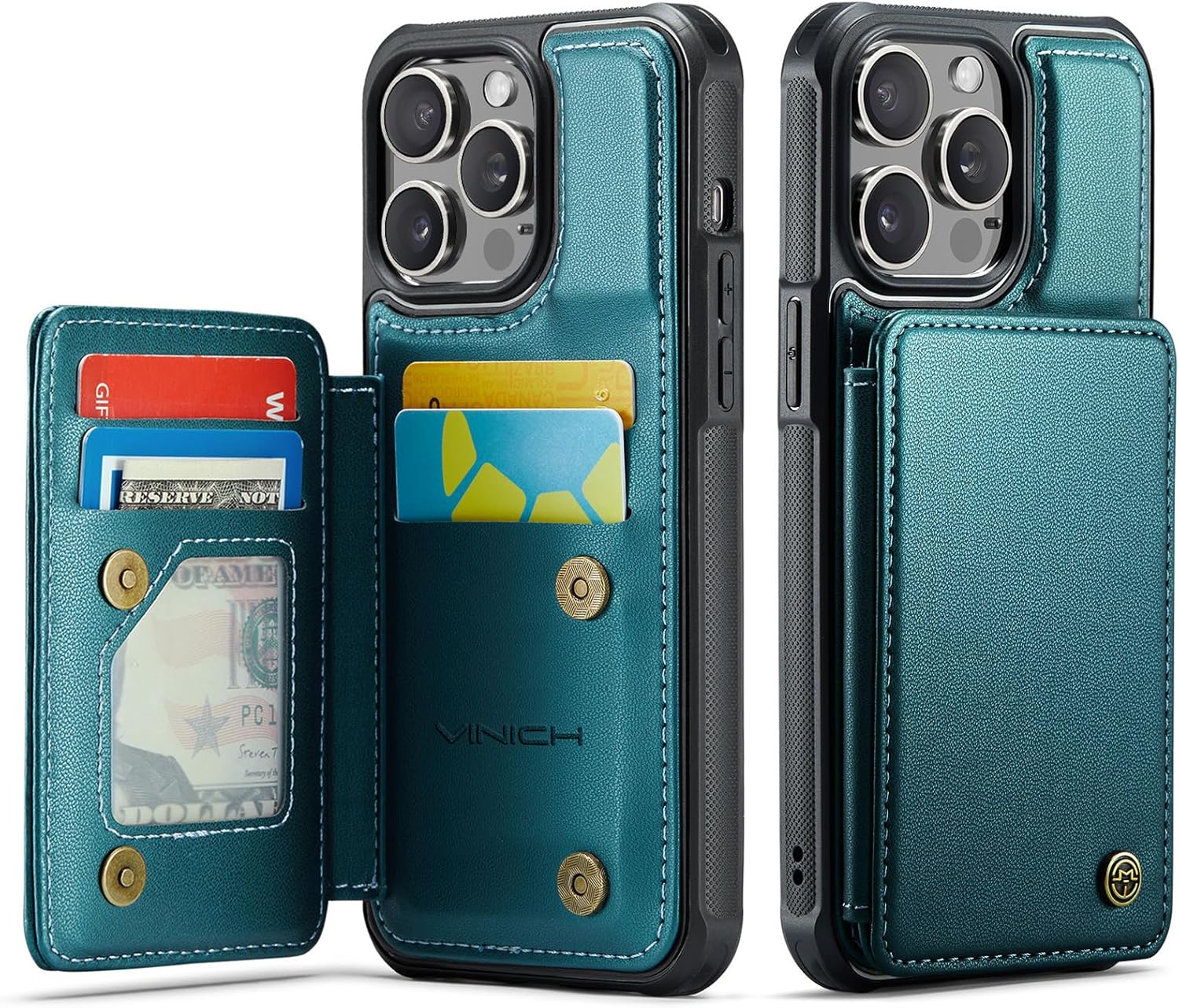 Vinich flip wallet case on a coffee table