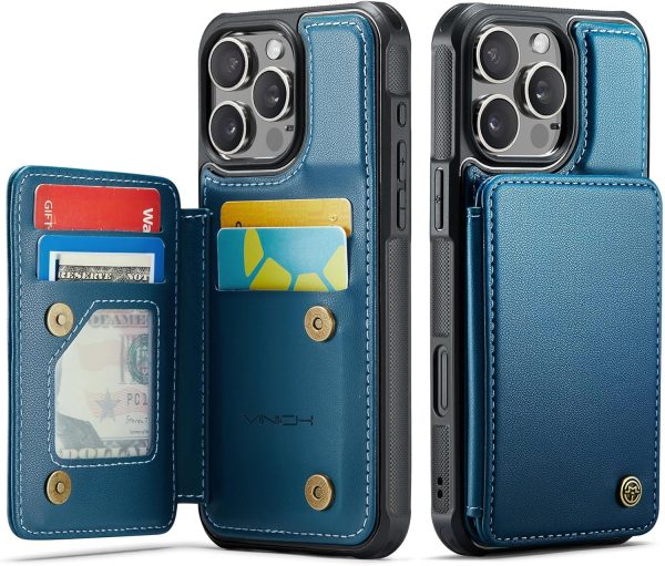 Vinich iPhone 16 Pro Max Flip Wallet Case Faux Leather Blue-0