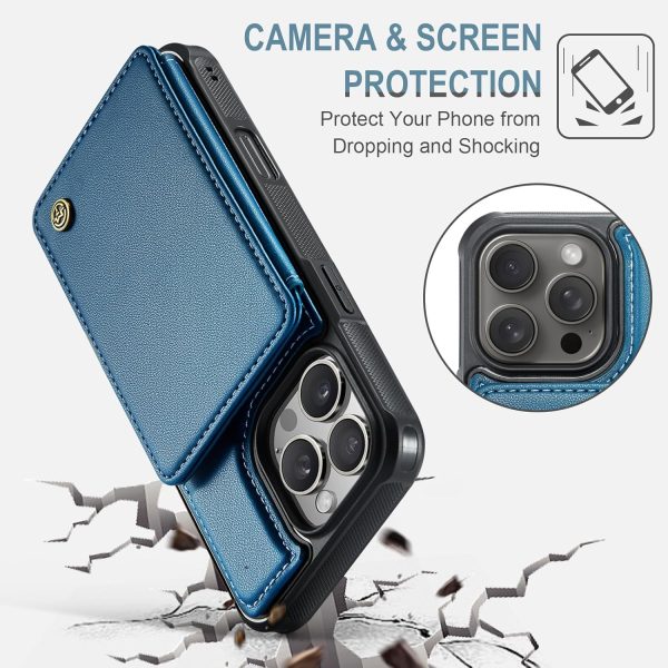 Vinich iPhone 16 Pro Max Flip Wallet Case Faux Leather Blue-5