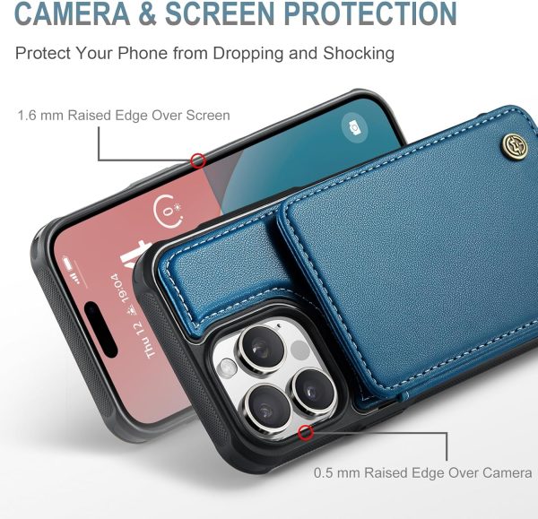 Vinich iPhone 16 Pro Max Flip Wallet Case Faux Leather Blue-2