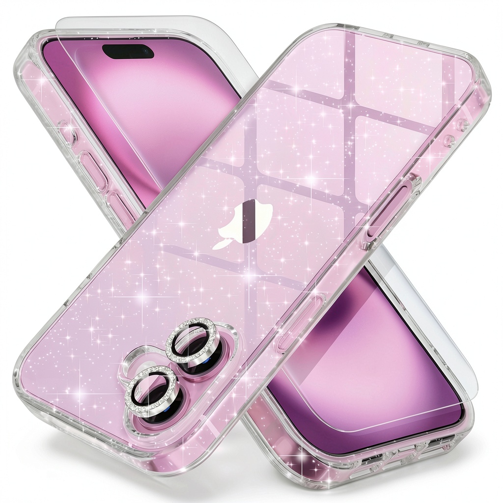 Glitter iPhone case on a stylish desk