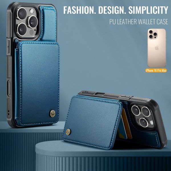 Vinich iPhone 16 Pro Max Flip Wallet Case Faux Leather Blue-7