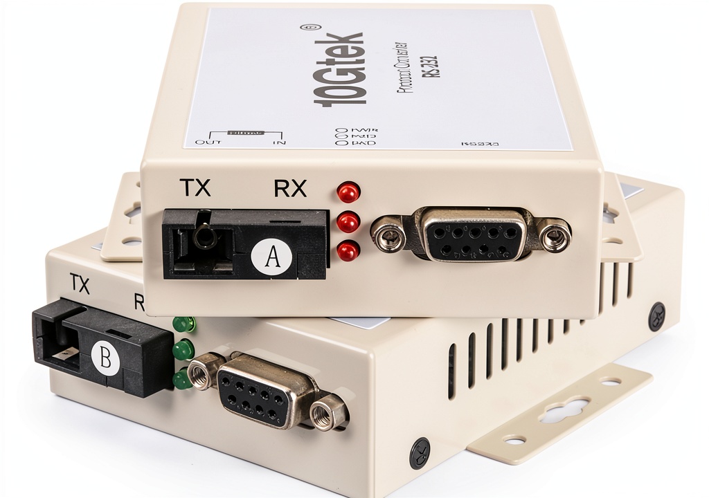 RS-232 to fiber converter installed in an industrial control panel