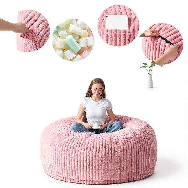 HABUTWAY Bean Bag Chair Soft Pink Adult Furniture-2