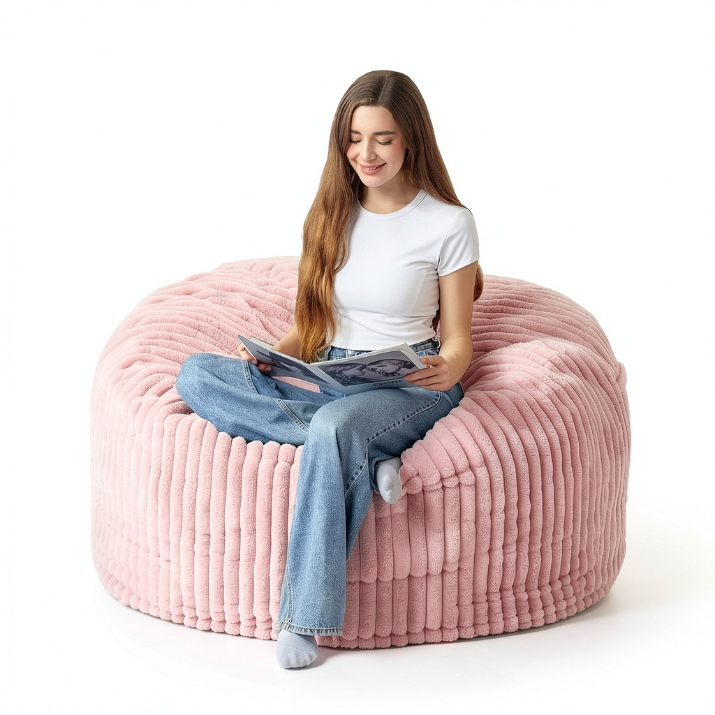 HABUTWAY bean bag chair in soft pink faux fur