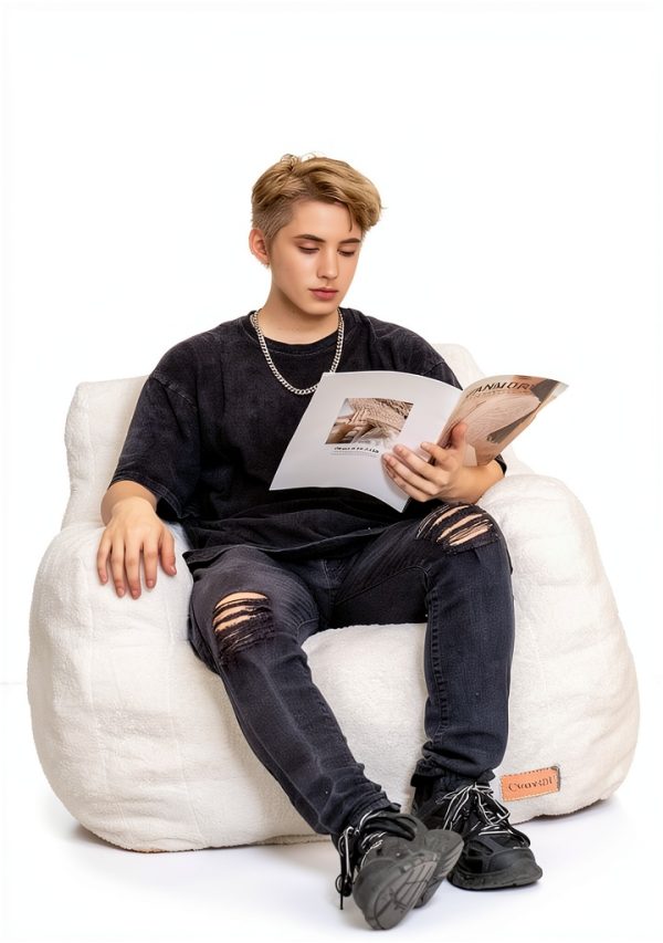 Cvortll Bean Bag Chair Faux Fur Memory Foam-7