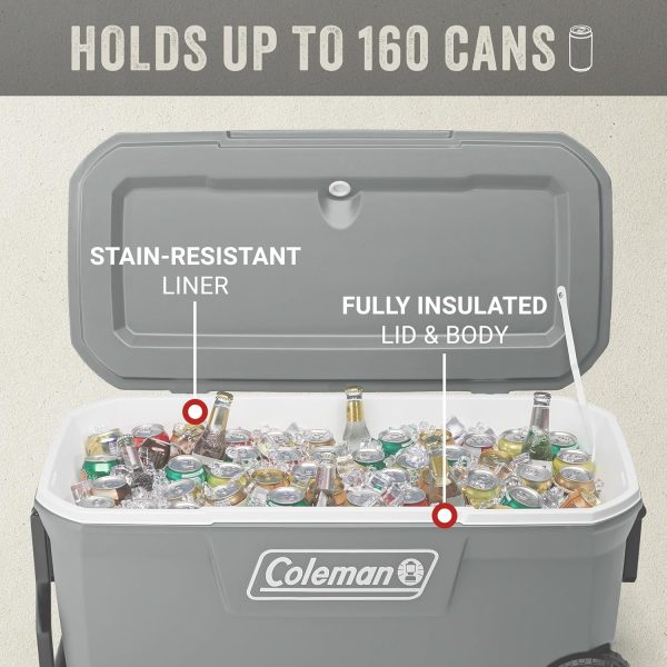 Coleman Wheeled Cooler Rock Grey 100qt Heavy Duty Wheels Insulated-3